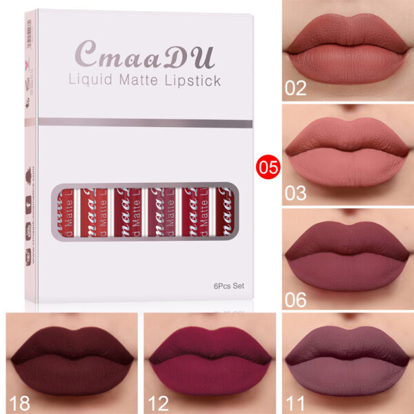 6-Box Set Matte Waterproof Lipstick – Non-Stick, Long-Lasting Lip Gloss - Image 3