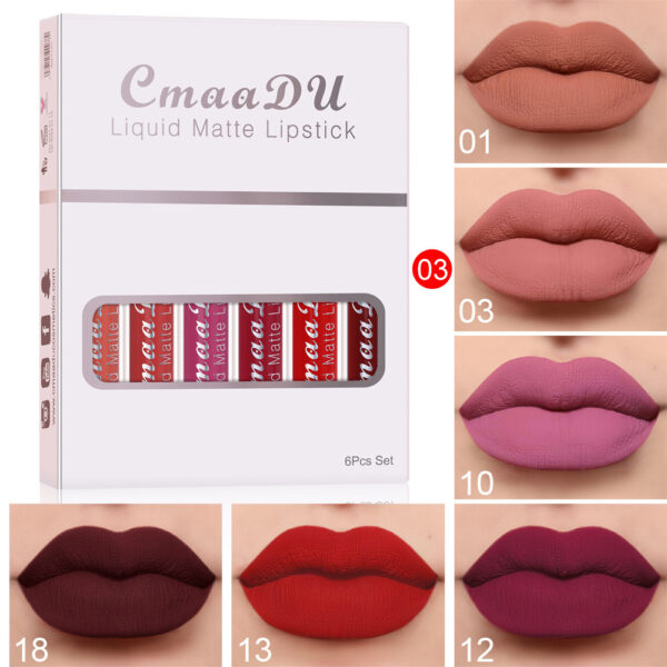 6-Box Set Matte Waterproof Lipstick – Non-Stick, Long-Lasting Lip Gloss - Image 6