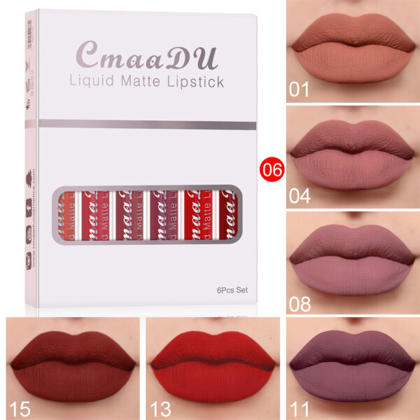 6-Box Set Matte Waterproof Lipstick – Non-Stick, Long-Lasting Lip Gloss - Image 4