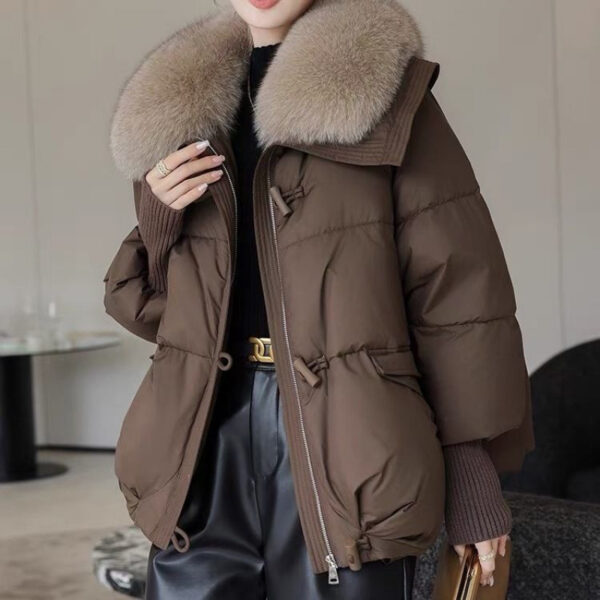 Women's Short Down Jacket – Thickened Winter Coat with Fur Collar - Image 7