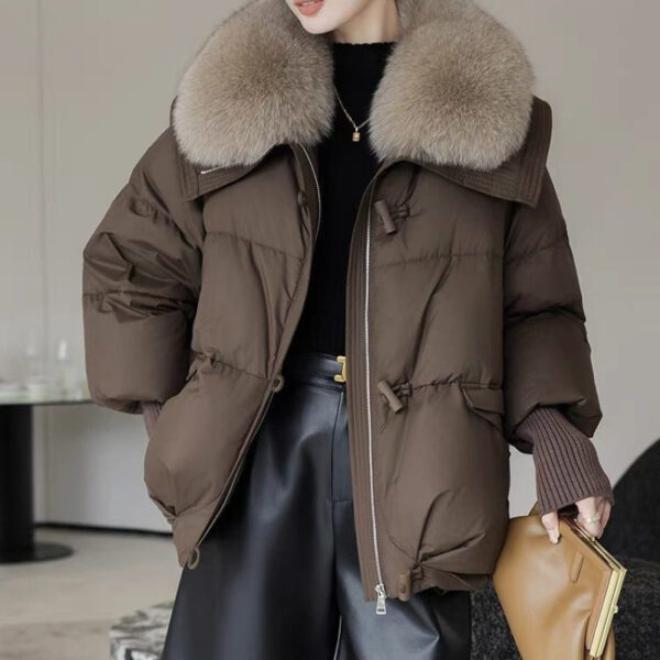 Women's Short Down Jacket – Thickened Winter Coat with Fur Collar - Image 4