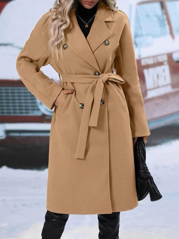 Women's Double-Breasted Trench Coat – Belted, Long Winter Fashion Jacket - Image 4