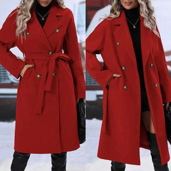 Women's Double-Breasted Trench Coat – Belted, Long Winter Fashion Jacket - Image 3