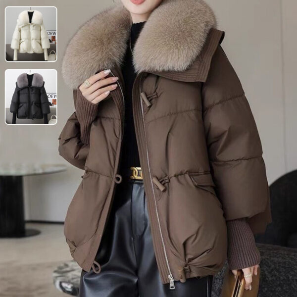 Women's Short Down Jacket – Thickened Winter Coat with Fur Collar