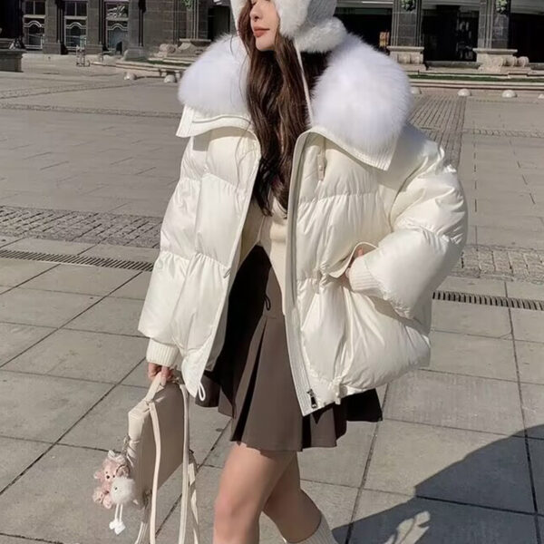 Women's Short Down Jacket – Thickened Winter Coat with Fur Collar - Image 2