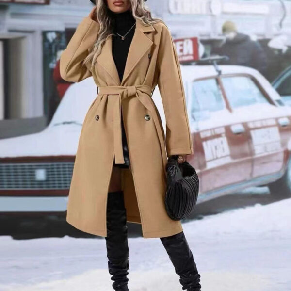 Women's Double-Breasted Trench Coat – Belted, Long Winter Fashion Jacket - Image 5