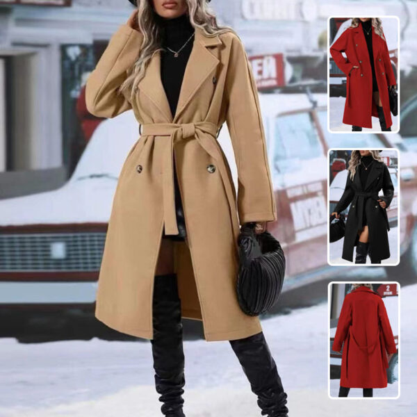 Women's Double-Breasted Trench Coat – Belted, Long Winter Fashion Jacket